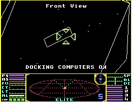 A screenshot of the docking computer in Commodore 64 Elite