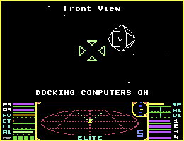 A screenshot of the docking computer in Commodore 64 Elite