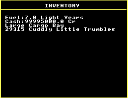 The Trumbles inventory view in Commodore 64 Elite