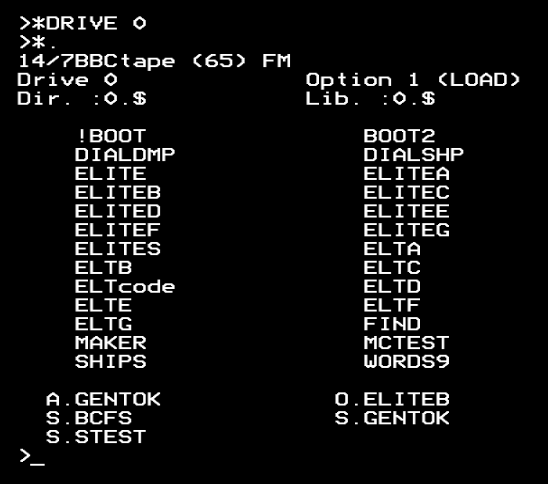 A catalogue of drive 0 of the BBC Micro cassette Elite source disc