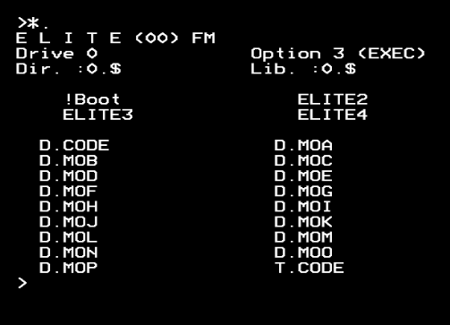 The contents of the disc for the BBC Micro disc version of Elite