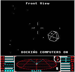 The docking computer in action in the disc version of BBC Micro Elite