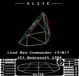 The Elite title screen in anaglyph 3D