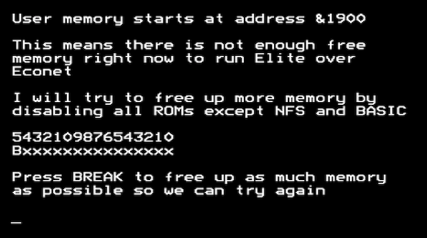 Freeing up enough memory in BBC Micro Elite over Econet