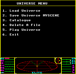 The Elite Universe Editor menu