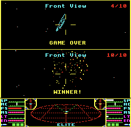 The game over screen in two-player Elite