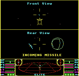 Player 1 firing a missile in two-player Elite