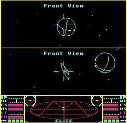 Player 2 looking at player 1 and the planet in two-player Elite