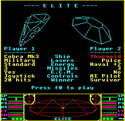 Two-player Elite configuration screen
